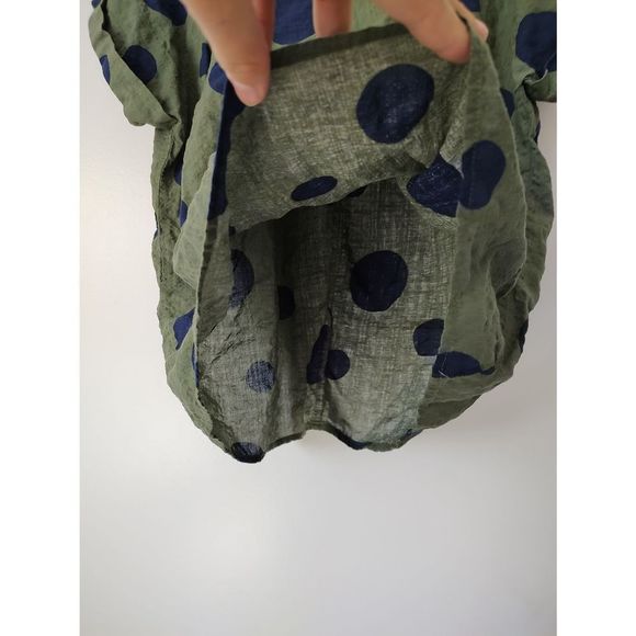 Emery Rose blouse size medium green blue polka dots cap sleeve - Picture 2 of 6